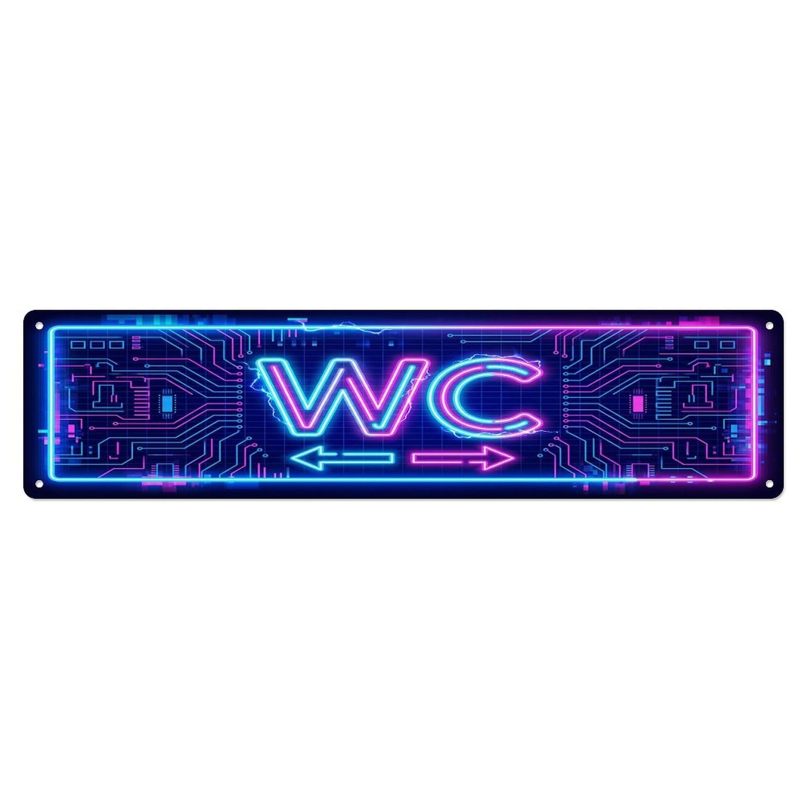 Neon Cyberpunk Bar Lavatory Toilet(WC) Door Metal Tin Sign Plaque Wall Decor for Cafe, Club Bar, Office, Home Garden Metal Poster 4x16Inch