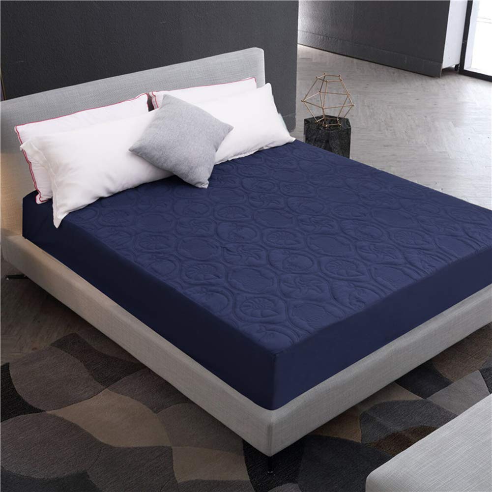DuShow Double Quilted Fitted Mattress Protector Navy Blue Waterproof Mattress Pad Cover Extra Deep 40cm - Hypoallergenic Soft Breathable Non Noisy
