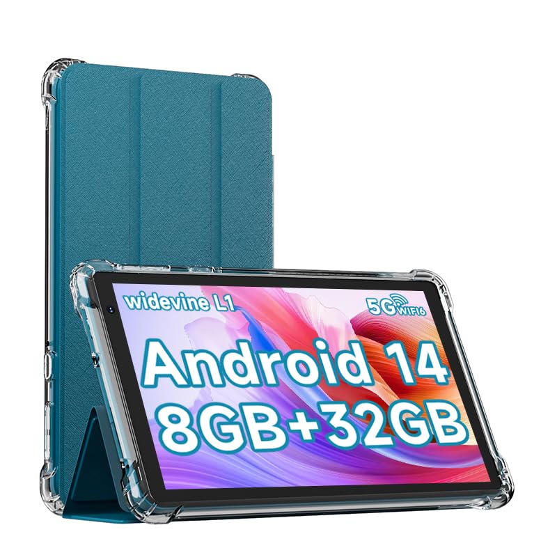 IWEGGO Android 14 Tablet with Case, 7 Inch 8GB RAM+32GB ROM/ 1TB Expandable Computer, 5MP Camera Tablets, 1.6Ghz Quad-core Processor, 3000mAH Battery Tablet PC, 5G WiFi, Games 7'' Android Laptop Blue
