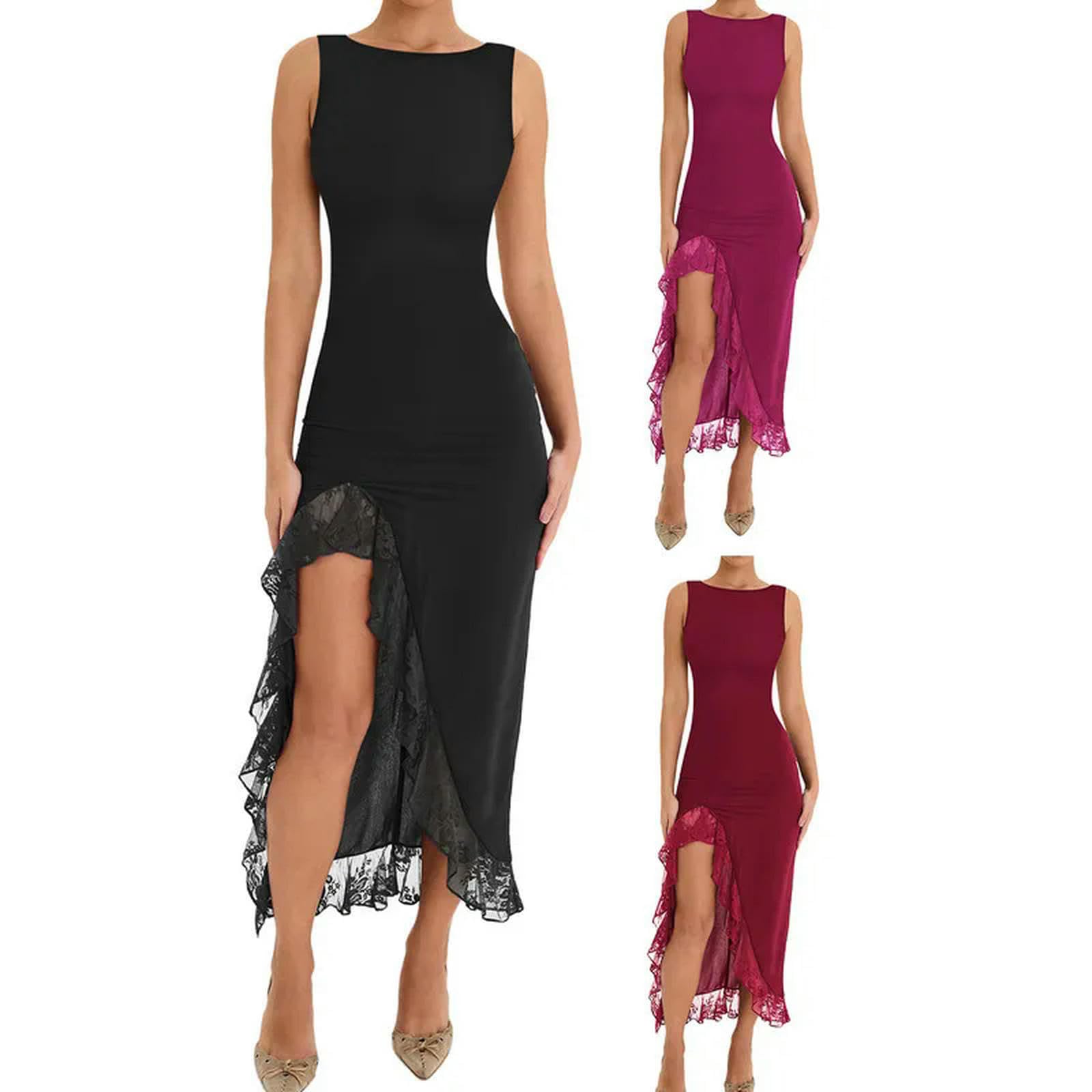 ORANDESIGNE Abiti Lungo Donna Senza Maniche in Cotone e Lino Midi Vestiti Girocollo Tinta Unita Casual Abito Caftano Boho Allentato Vestito Spiaggia Abito Estivo Bikini Cover Up A Blu Navy XS