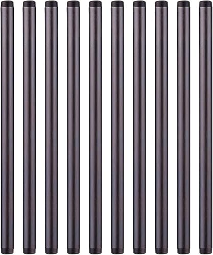 Miniatura 13 de Paquete de 10 pezones de acero maleable negro de 1 x 8 pulgadas, accesorios para pezones de acero maleable, estilo vintage industrial steampunk