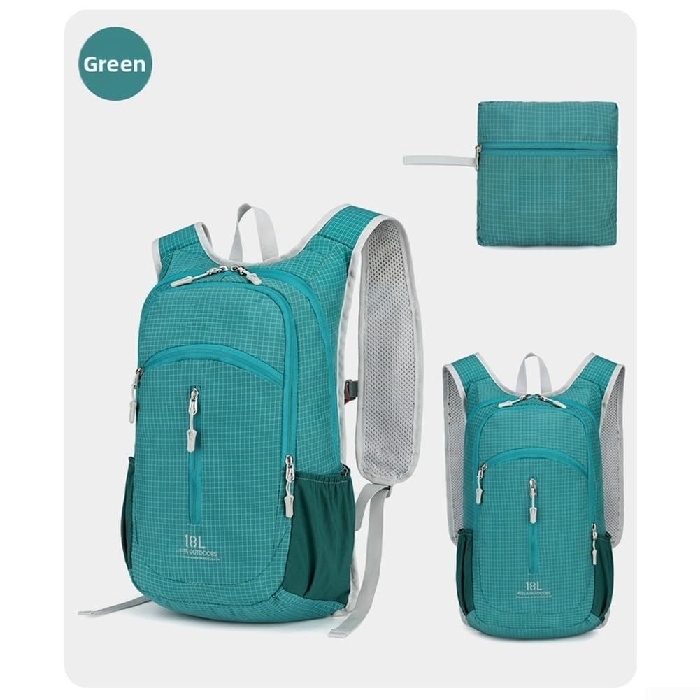 Zaino da campeggio all'aperto, 18 l, impermeabile, leggero, in nylon, per trekking, escursionismo, uso quotidiano (verde)