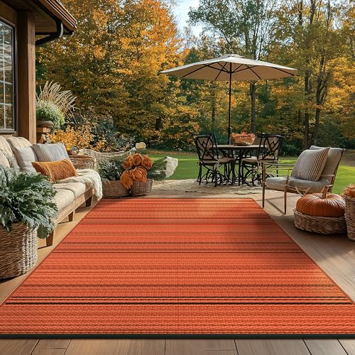 Image of GENIMO Fall Decor Outdoor Rug, Plastic Rugs for Patio, 6'x9' Carbon Orange