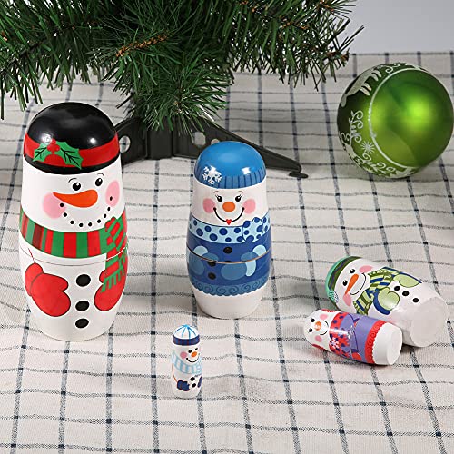 5 stks Kerst Handgeschilderde Leuke Houten Matroesjka Dolls Russische Nesting Poppen Set Woondecoratie Hout (m) - Image 4