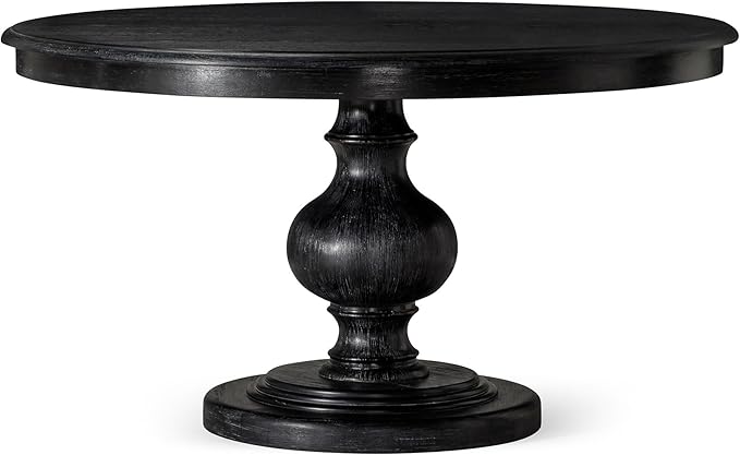 Maven Lane Zola Traditional Large Round Circle Wooden Pedestal Dining Table for Modern Kitchen, Bistro, or Card Table in Antiqued Black Finish