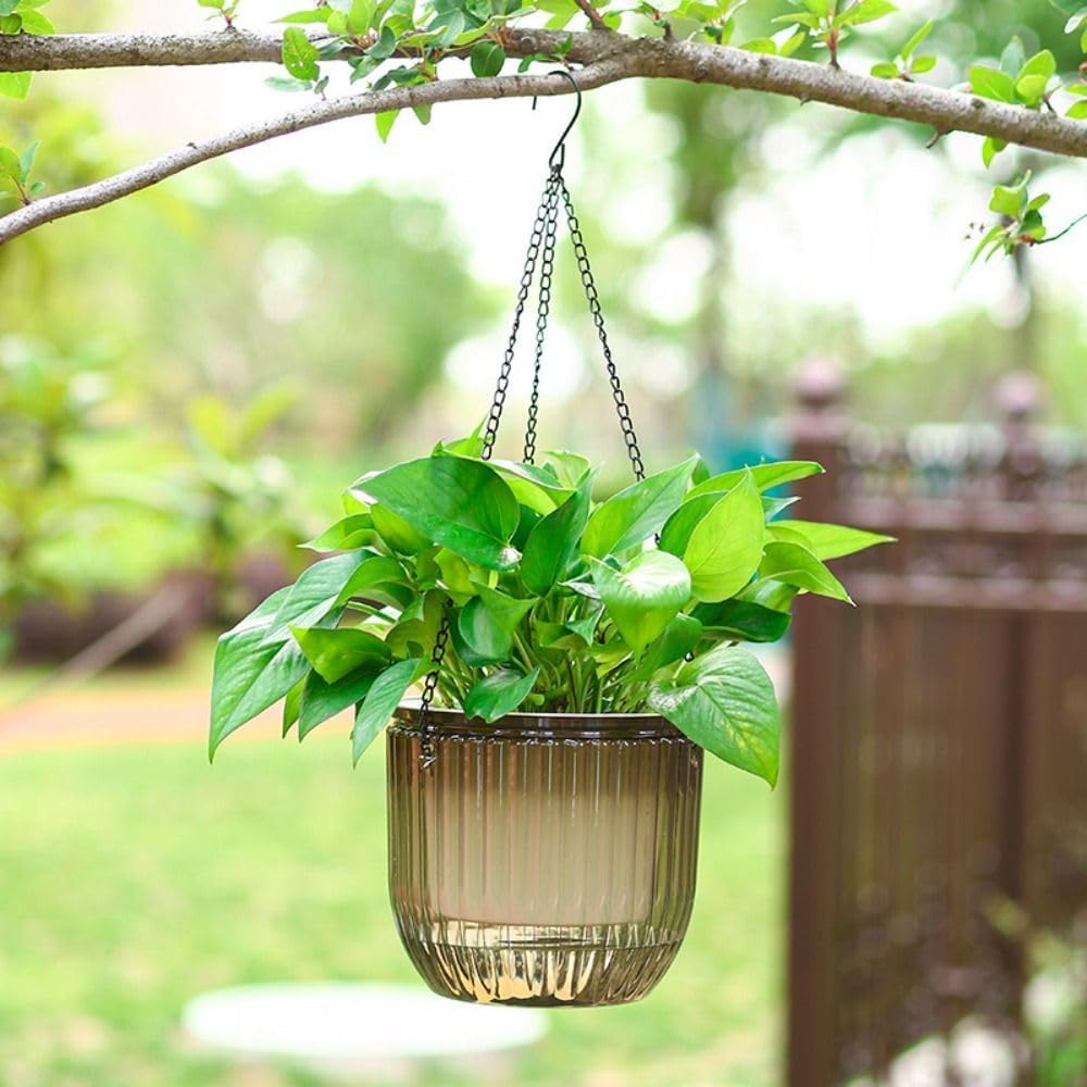 Self Watering Hanging Planter,Hanging Flower Pots,Indoor and Outdoor Plant Hanging Pots with Drainage Holes,8.3inch,6.5inch,4.5inch(L,Gray)