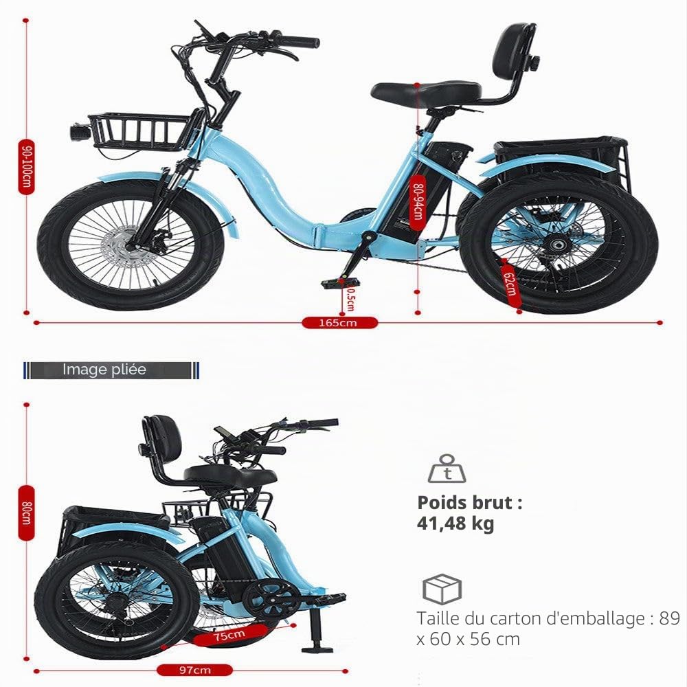 Tricycle À Assistance Électrique pour Adultes, 3 Modes De Conduite, Pneu Large De 18 Pouces, Panier Arrière, Écran D'affichage, Pliable, Conduite Souple, Convient Aux Adultes