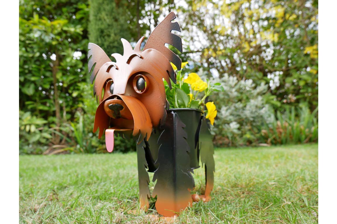 Vintage Metal Yorkie Puppy Dog Home Garden Flower Herb Planter