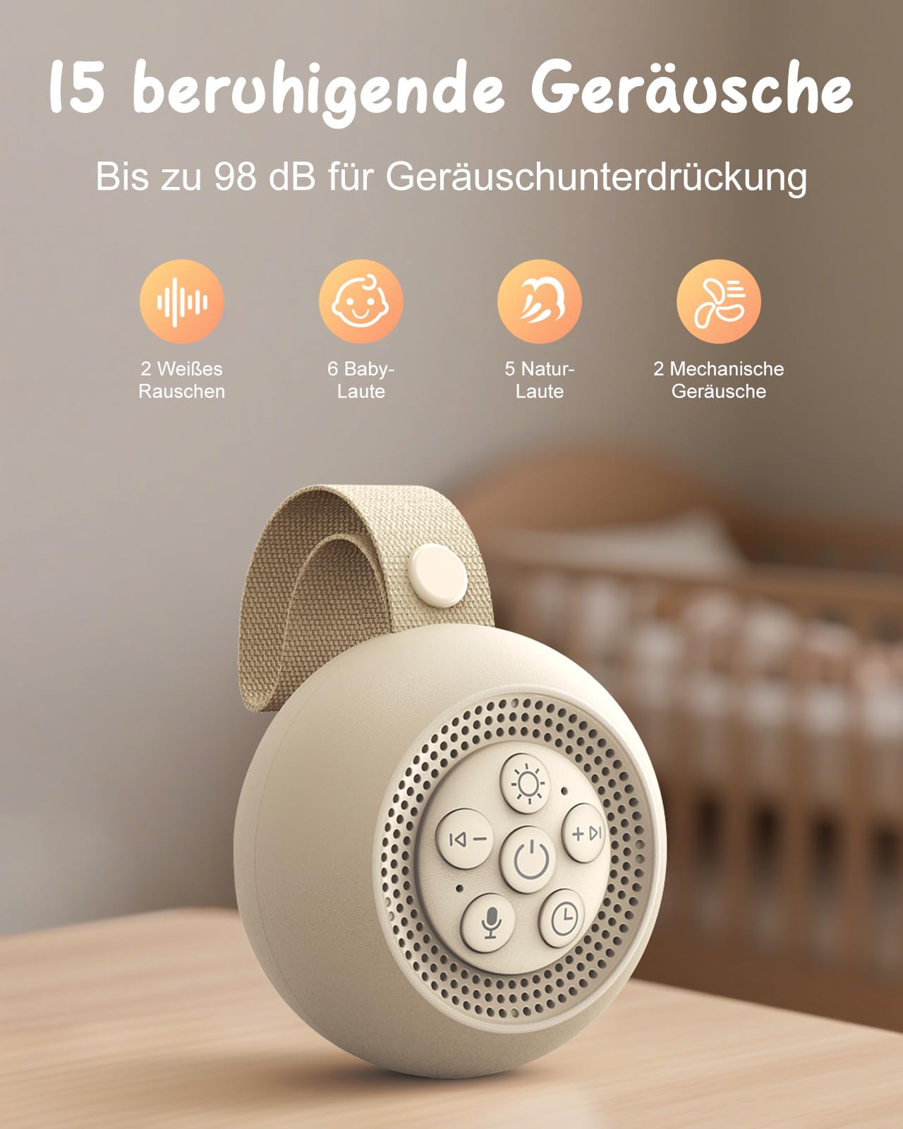 Babacom Tragbare White Noise Machine Baby mit Sprachaufzeichnung – 15 beruhigende Geräusche, weißes Rauschen Lautsprecher Zum Schlafen mit Nachtlicht & Timer Funktion für Babys, Musikinstrumentzubehör