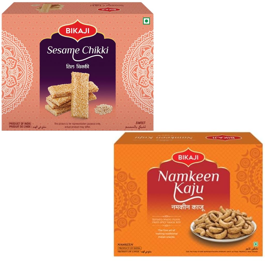 Bikaji Sesame Seed Chikki 14.11 oz (400g), Indian Sweets, Til & Jaggery, Traditional Indian Sweet, Crunchy Sesame Brittle, Authentic Indian Mithai, Winter Special Festive Gift Pack Bikaji Kaju Namkee