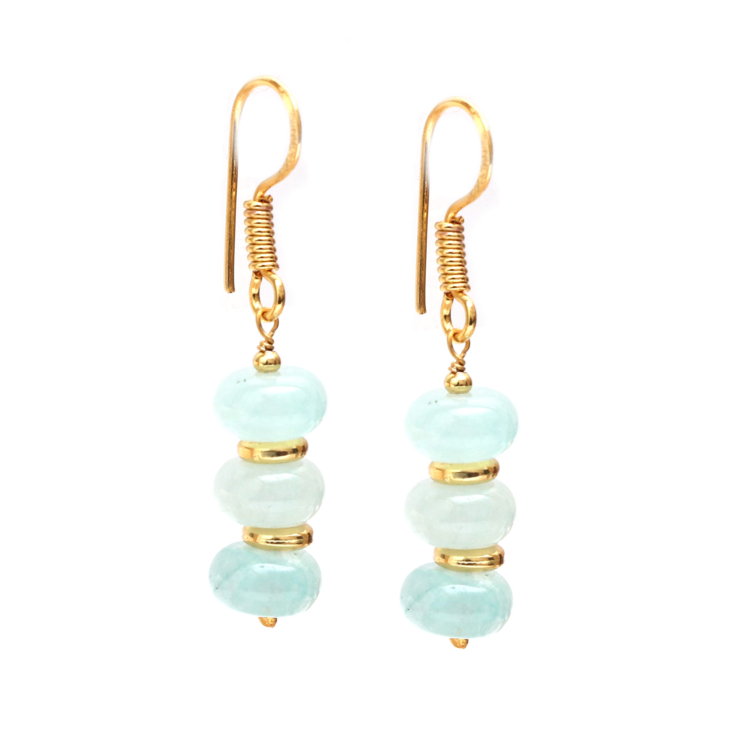 Gempires Lightweight Gemstone Beaded Earrings Aqua Chalcedony Crystal Handmade Jewelry Hypoallergenic Non Tarnish Gold Plated Dangle Drop Earrings For Women