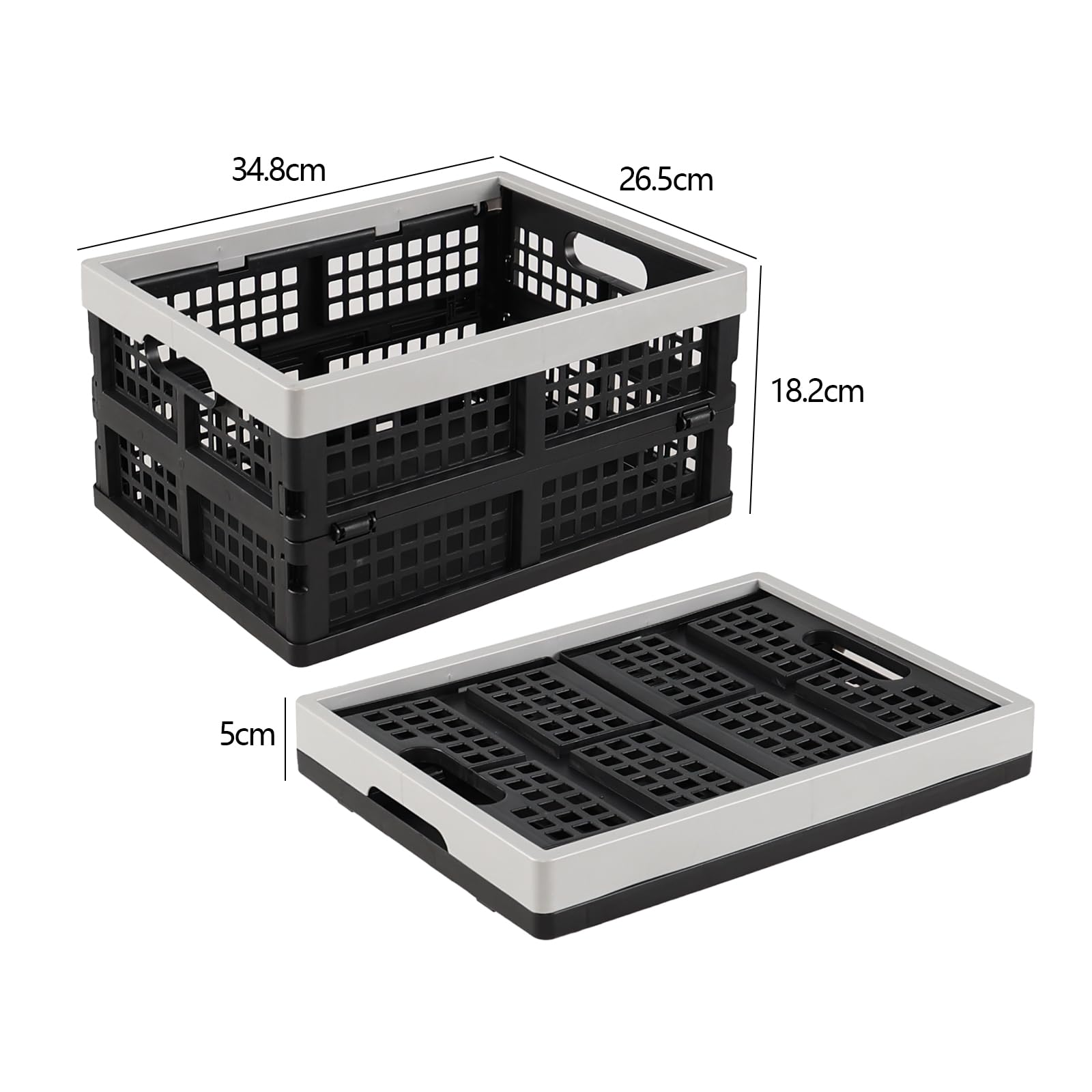Jekiyo 16 L Folding Organzing Crate Basket, 3 Pack Small Plastic Collapsible Storage Crates, Black+grey - Image 2