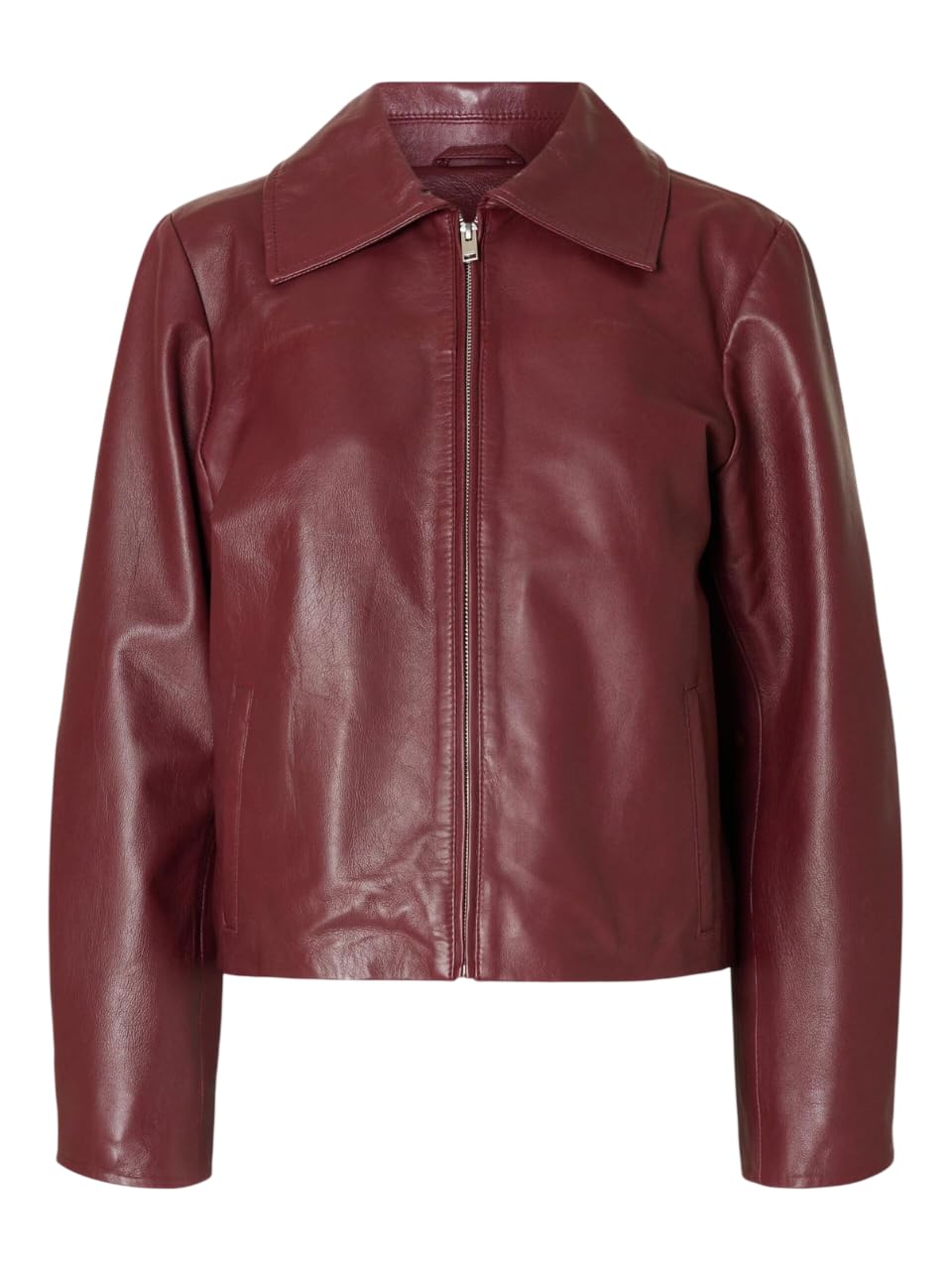 Burgundy Leather Crop Jacket For Women Collared Zip-Up Stylish Casual Streetwear Outerwear Racing Bomber Jacket For Regular Casual Party Use-image-18