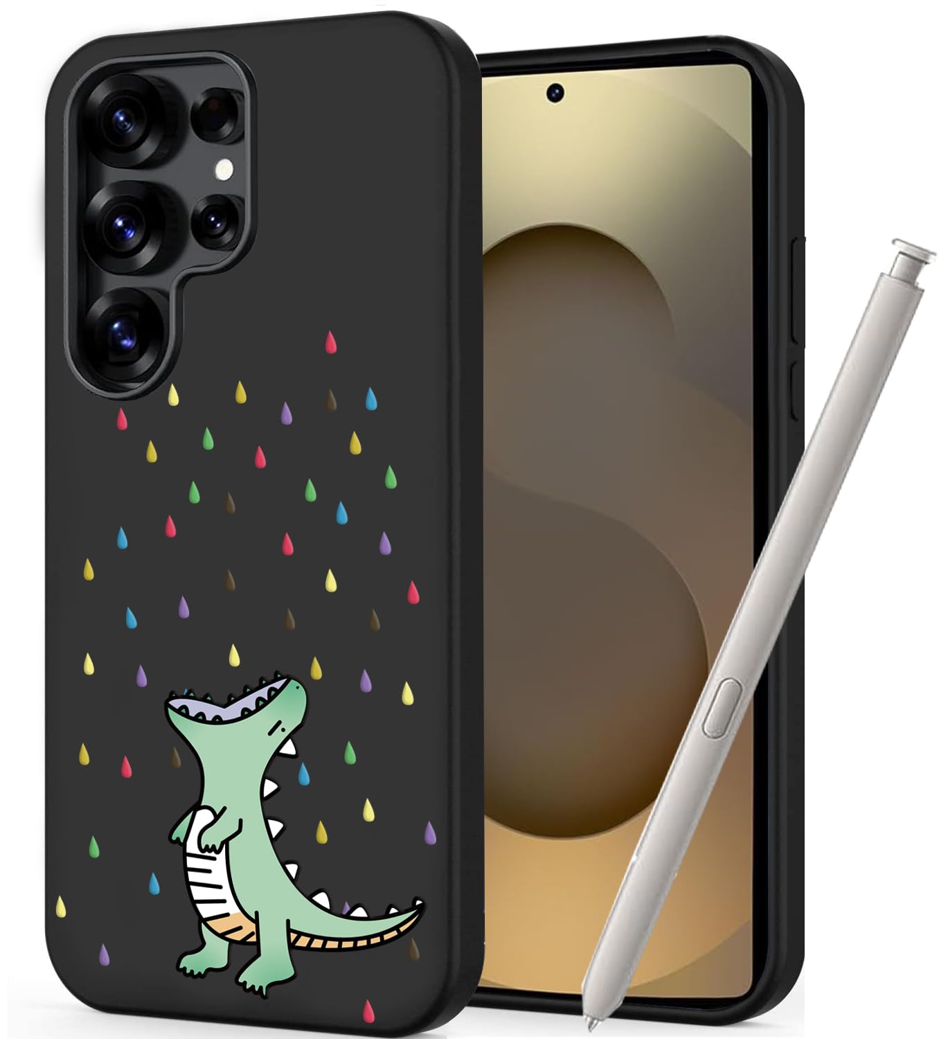 Unov Case Compatible with Galaxy S25 Ultra (2025) 5G Case with Design Soft TPU Shock Absorption Slim Embossed Pattern Protective (Rainbow Dinosaur)