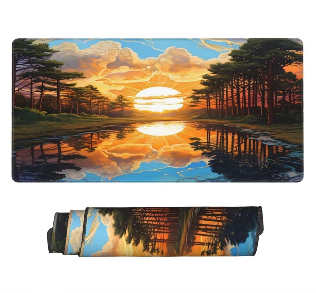 Tappetino Mouse XXL 1200x600mm Tramonto Grande Mouse Pad, Tappetino Scrivania Grande Mousepad Gaming con Bordi Cuciti, Tappeto Scrivania con Base Antiscivolo per Ufficio e Casa (Paesaggio) -MP1560