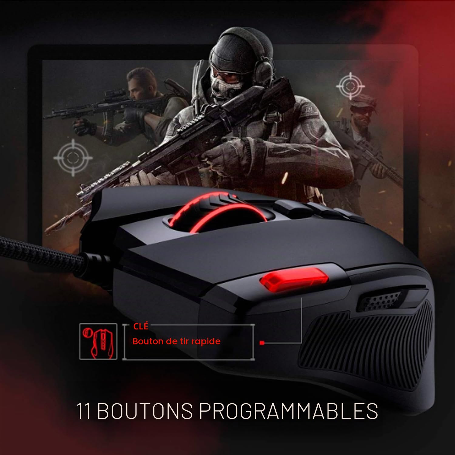Redragon M612 Predator RGB Souris de Jeu, Souris Gamer Optique Filaire 8000 DPI 11 Boutons programmables & 5 Modes rétroéclairés