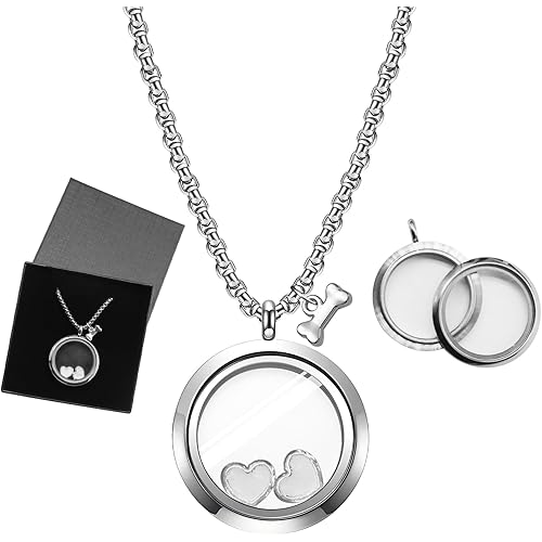 Pet Fur Memorial Necklace Pet Dog Ashes Keepsake Pet Urn Pendant Memorial Jewelry Necklace Transparent Glass Circle Stainless Steel Chain Cat Hair Memorial Gifts, Heart Necklace for Dried Flowers
