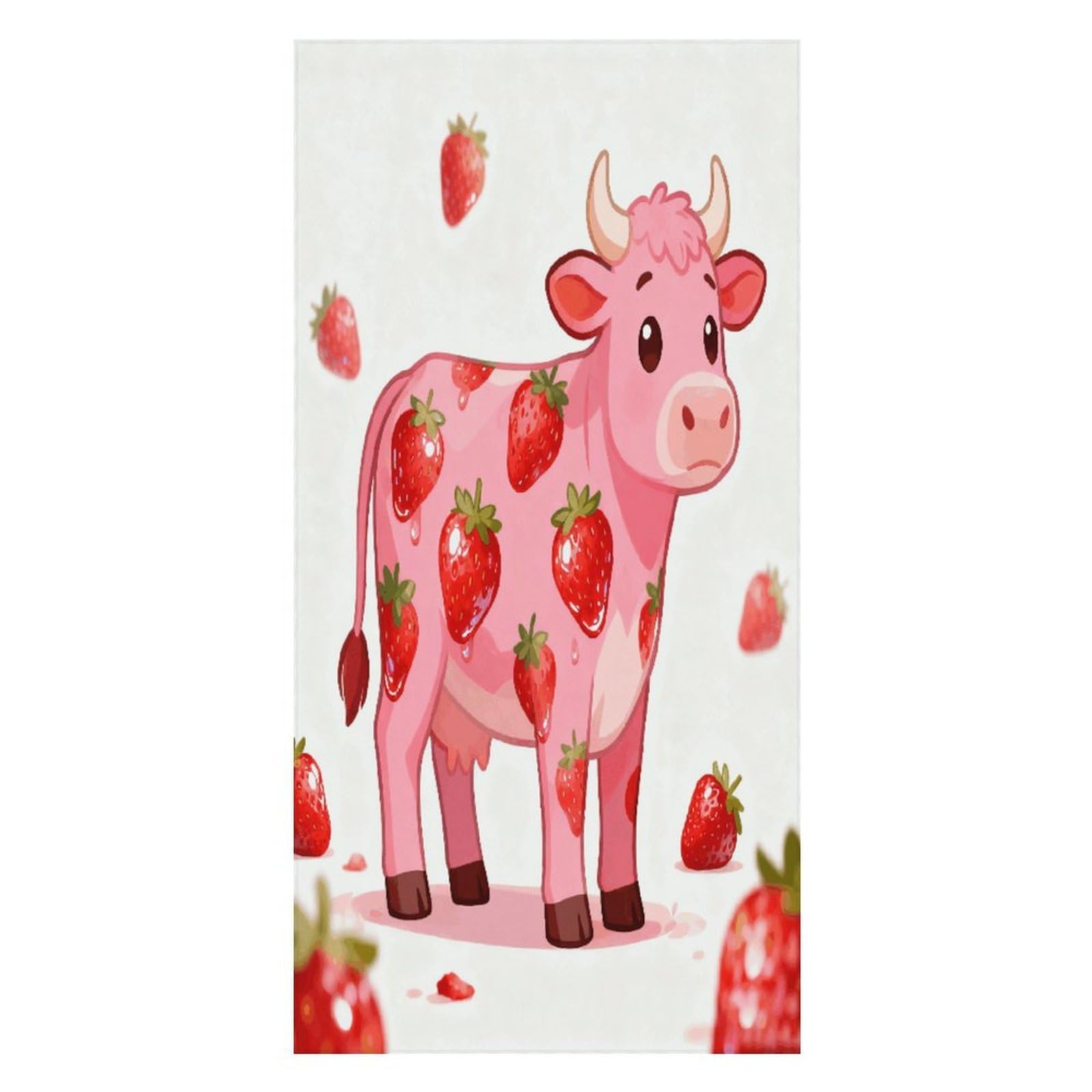 FekiLoot Pink Cows Strawberry Print Beach Towel Oversized Bath Towel Ultra Soft Pool Towel Cozy Swim Towel Silky Lounge Towel Quick Dry Travel Towel Gentle Absorbent Towel for Adults Women Men