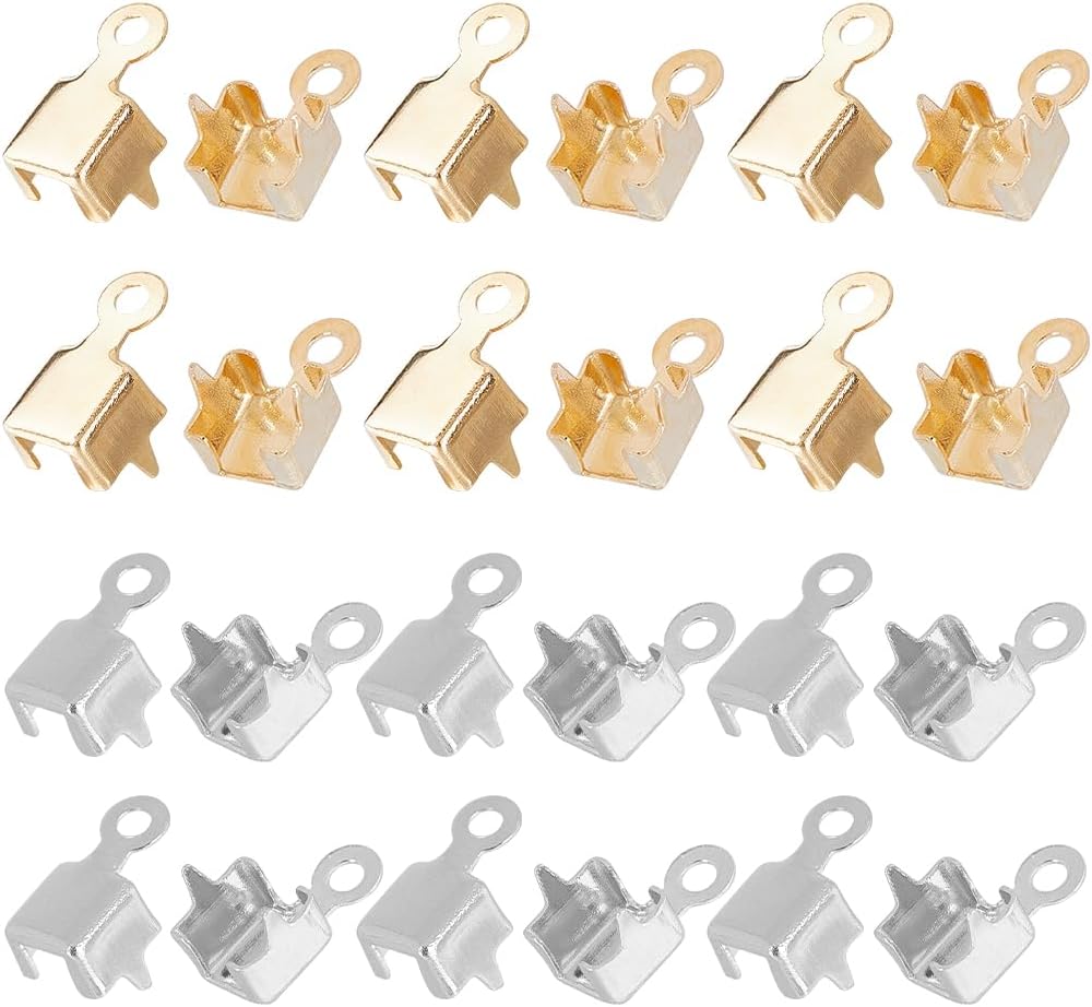 SUNNYCLUE 1 Box 300Pcs 4mm Cup Chain Crystal Rhinestone Chain Connector Ends Gold Silver Brass Chains Link Charm Pendant Crimp Tips Findings for Jewelry Making Chains DIY Bracelet Necklace Earrings