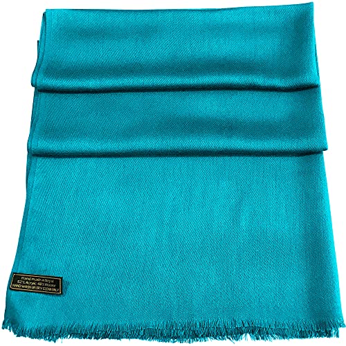 CJ Apparel Turquoise Solid Color Fringe Design Nepalese Shawl Seconds Scarf Wrap Stole Throw Head Wrap Pashmina Hand Made in Nepal New4