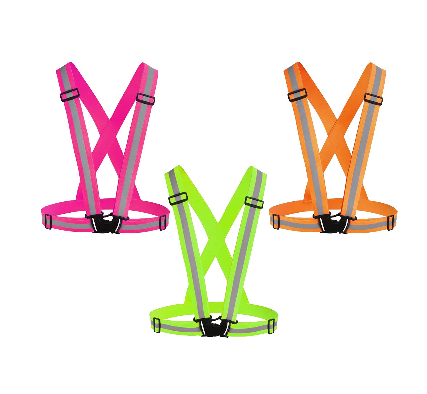 Gilet da corsa riflettente, confezione da 3, gilet di sicurezza regolabile ad alta visibilità, cinghie riflettenti