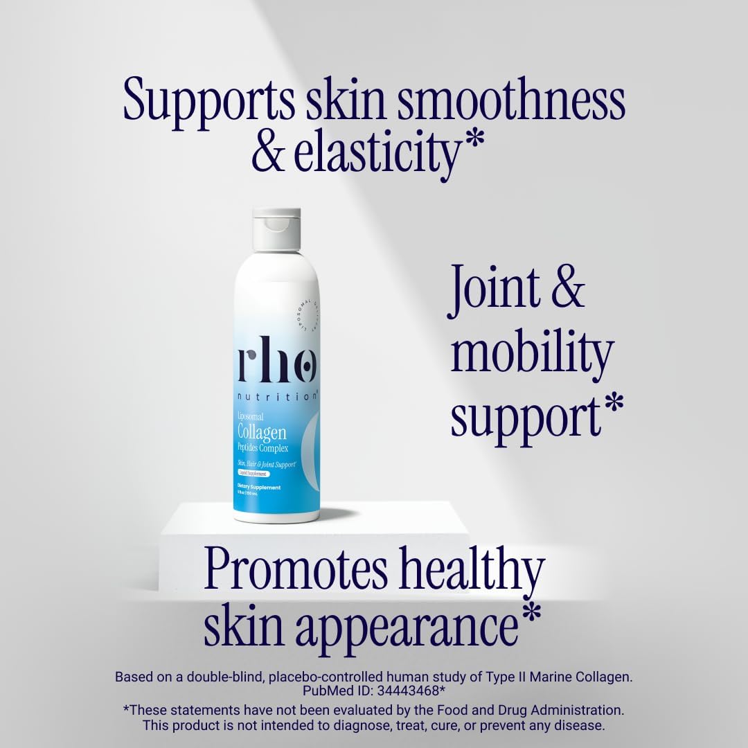 Rho Nutrition Liposomal Collagen Peptides - High-Absorption Liquid Collagen Supplement - Supports Skin Elasticity, Joint Health, and Overall Vitality for Healthy Aging, 5 fl oz