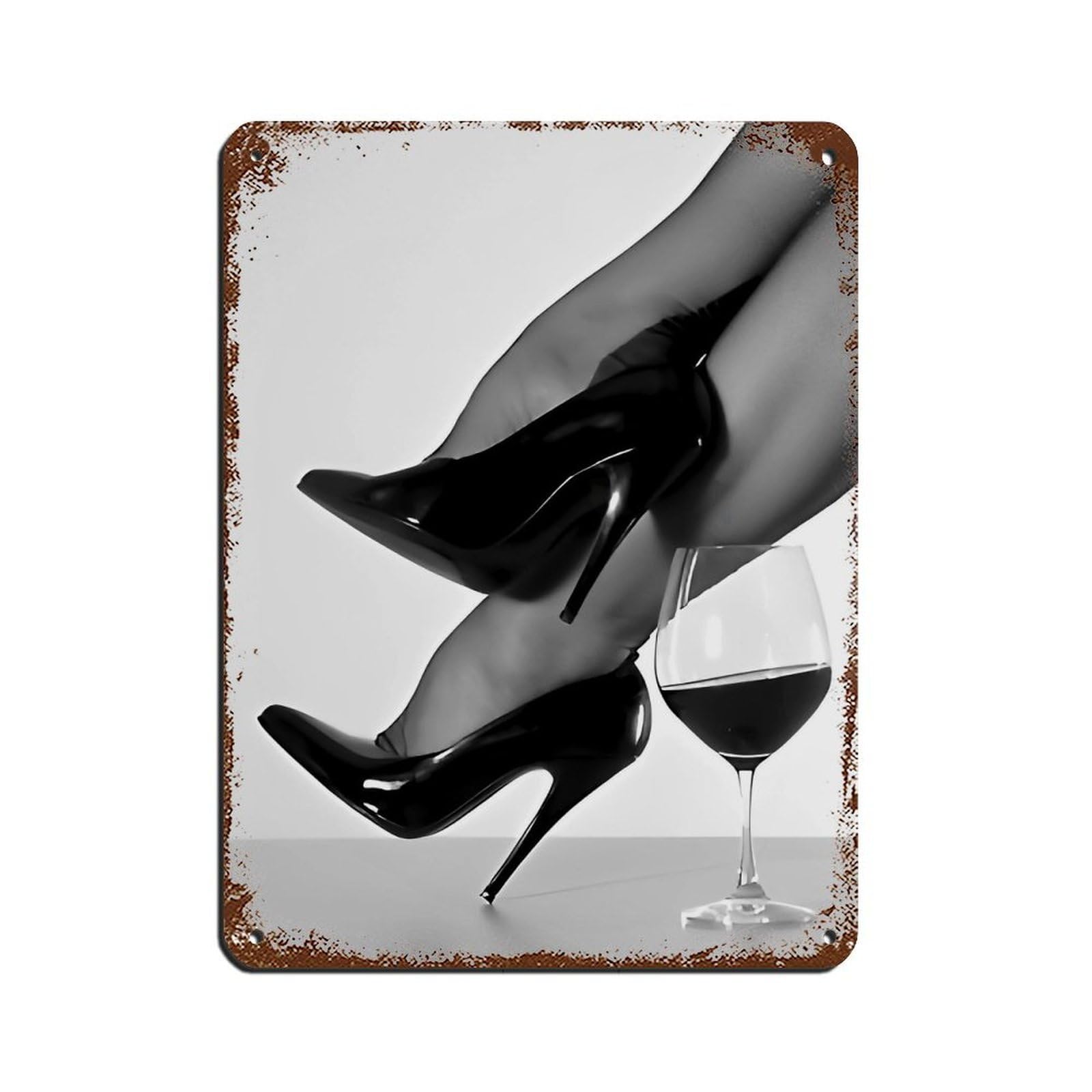 High Heels And Wine Glass, Feminist Poster Tin Sign Vintage Metal Pub Club Cafe Bar Home Wall Art Decoration Poster Retro 12x16inch(30x40cm)