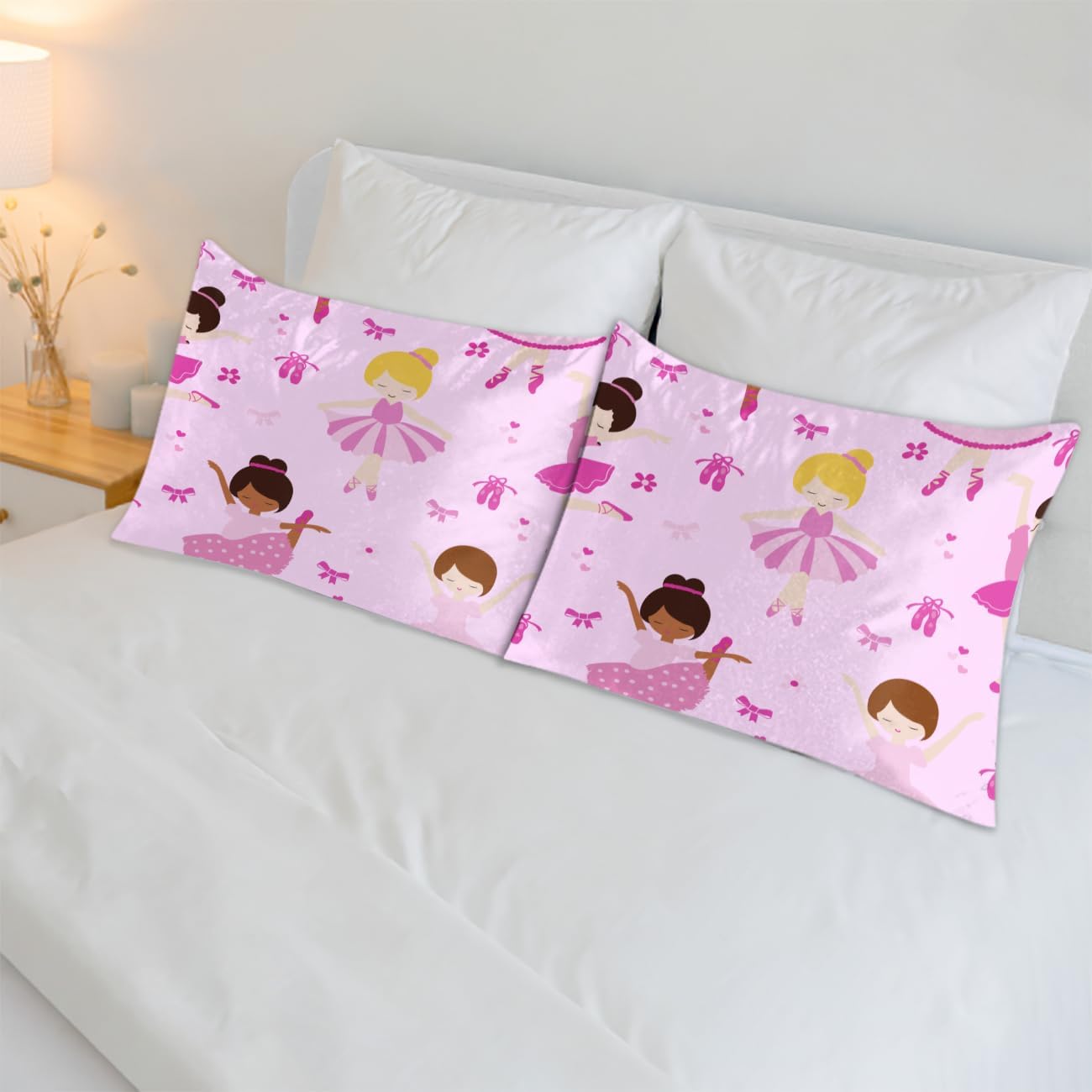 Cute Dancing Girl Satin Pillowcase 2-Piece Set-Anti frizz and Anti Curling,Envelope Style Zipper Free Design Suitable for Standard/Large-Sized Pillows to Improve Sleep Quality.20 * 40in