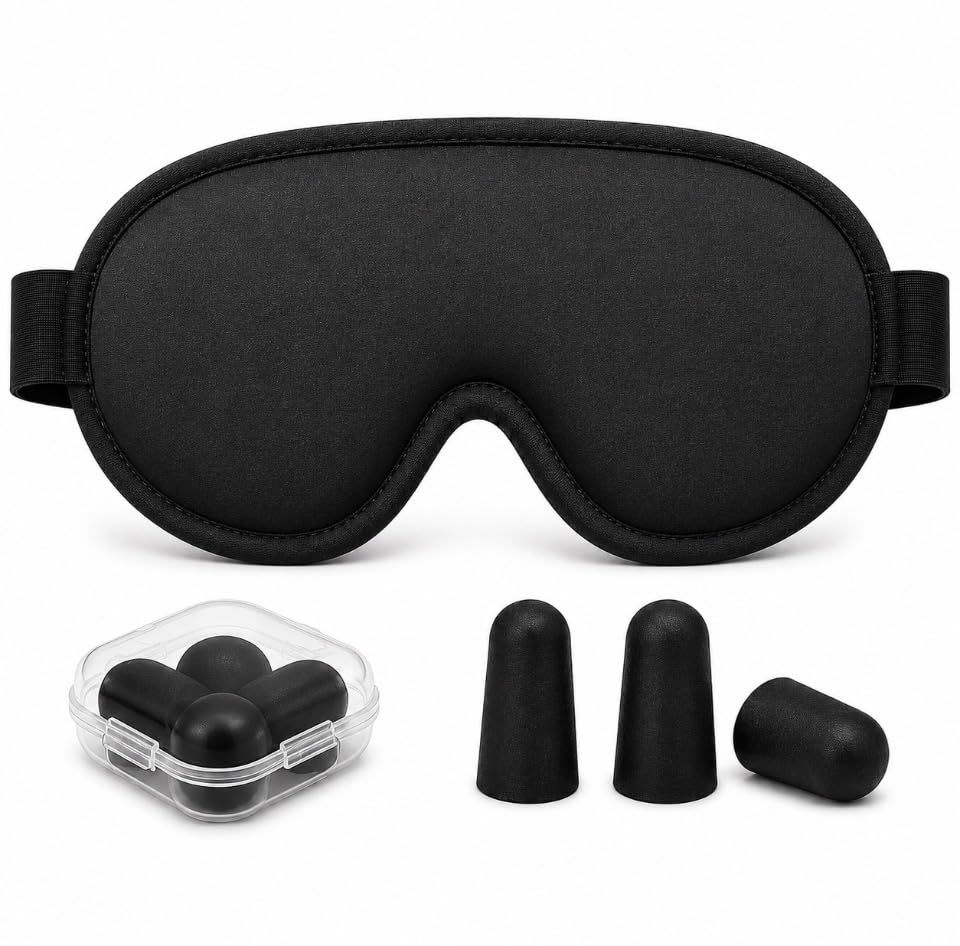 Kit para Dormir con Antifaz 3D y Tapones de Silicona Reutilizables con Estuche - Antifaz Ajustable Bloqueo de Luz Total para Viajes, Descanso, Meditación y Sueño Profundo