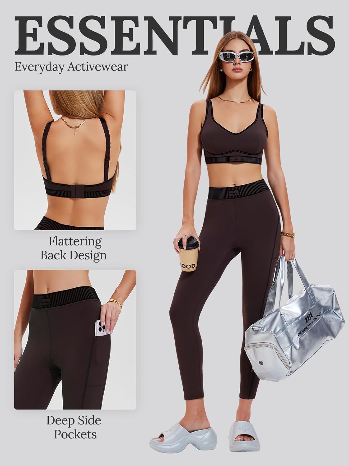 Workout Sets for Women 2 Piece Matching Set, High Waisted Leggings with Pockets & Padded Sports Bra, Flocked Yoga Gym Outfits - Image 4