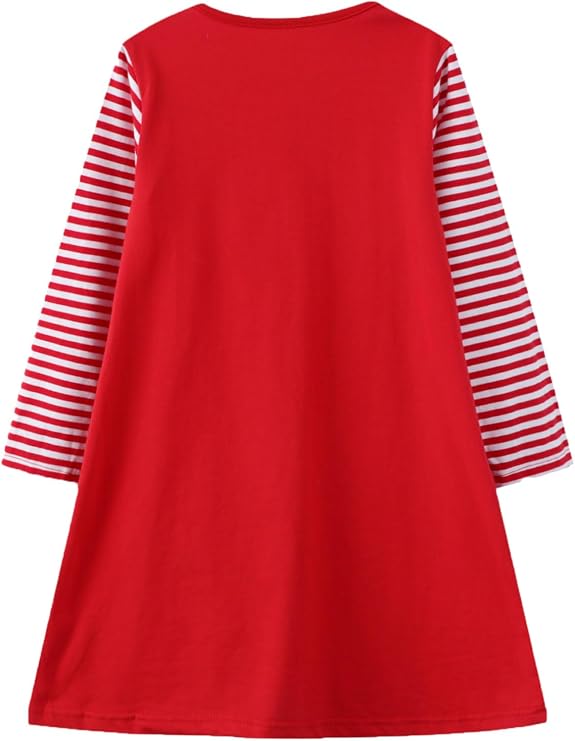 HILEELANG Toddler Girl Christmas Dress Long Sleeve Fall Winter Cotton Casual BasicTunic Shirt Dresses