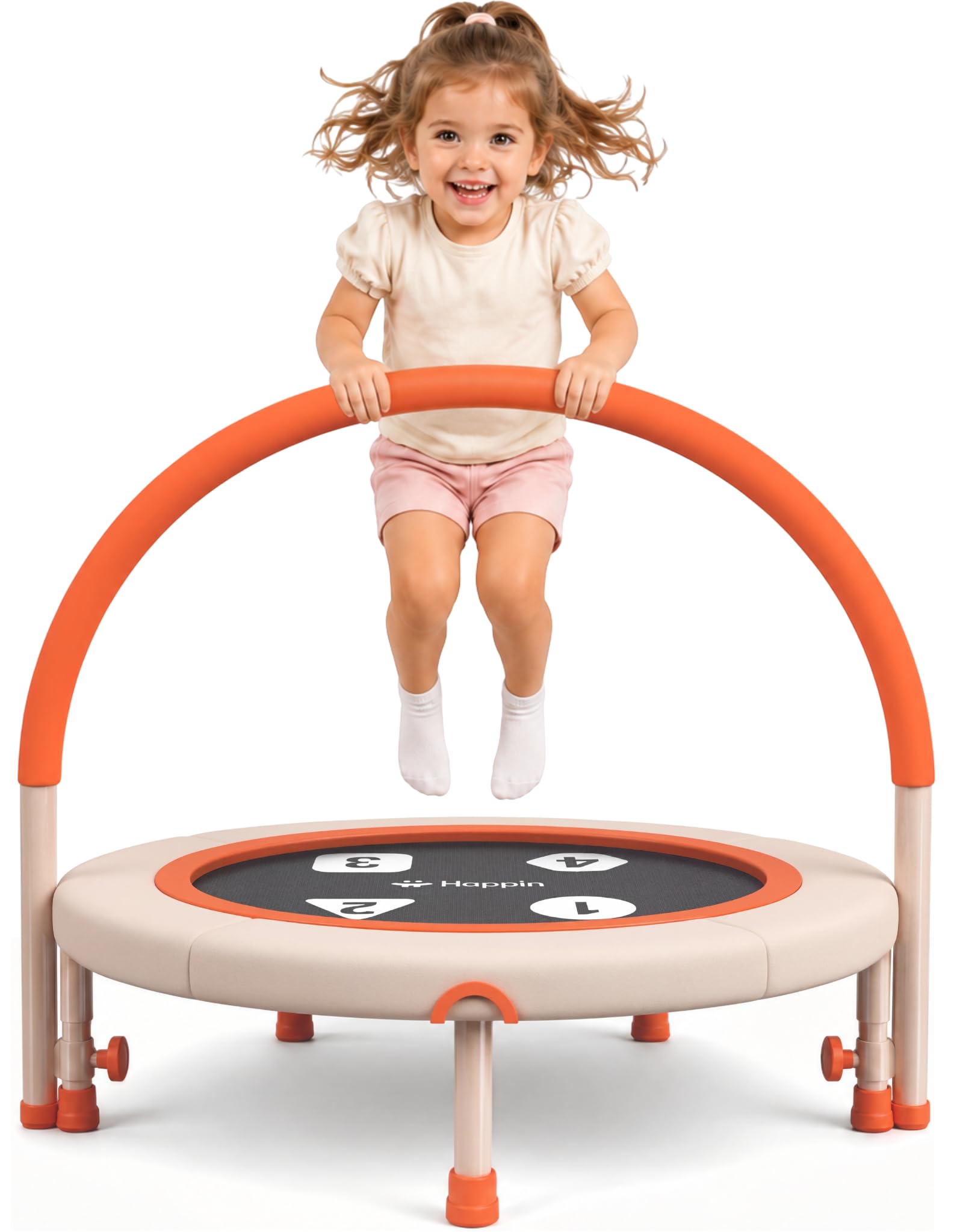 Happin® 36" Kids Trampoline, Foldable Mini Toddler trampoline Ages 2-6 with Adjustable Handle, Noise-Free Small Trampolines for Kids with Safety Pad, Indoor & Outdoor