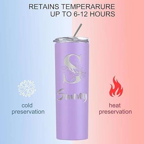 Miniatura 5 de Vasos personalizados con tapas y pajitas, vaso delgado grabado con láser personalizado con nombre, taza aislada de 20 onzas, regalo para mujeres,