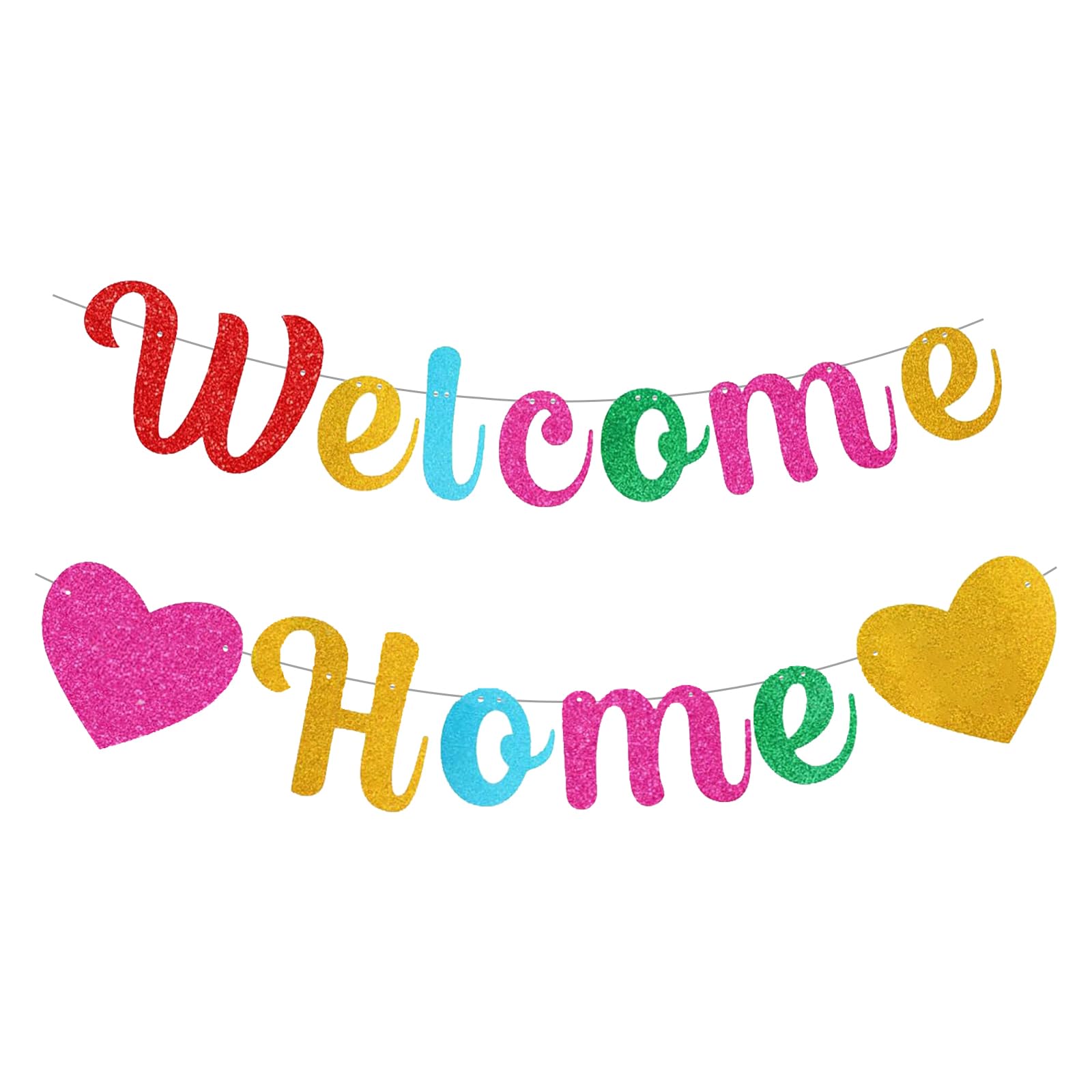 Colorful Welcome Home Decorations,Welcome Back Banner, Glitter Bunting & Backdrop for Homecoming, Baby Shower, Family Party Supplies,Multicolor Welcome Home Decor