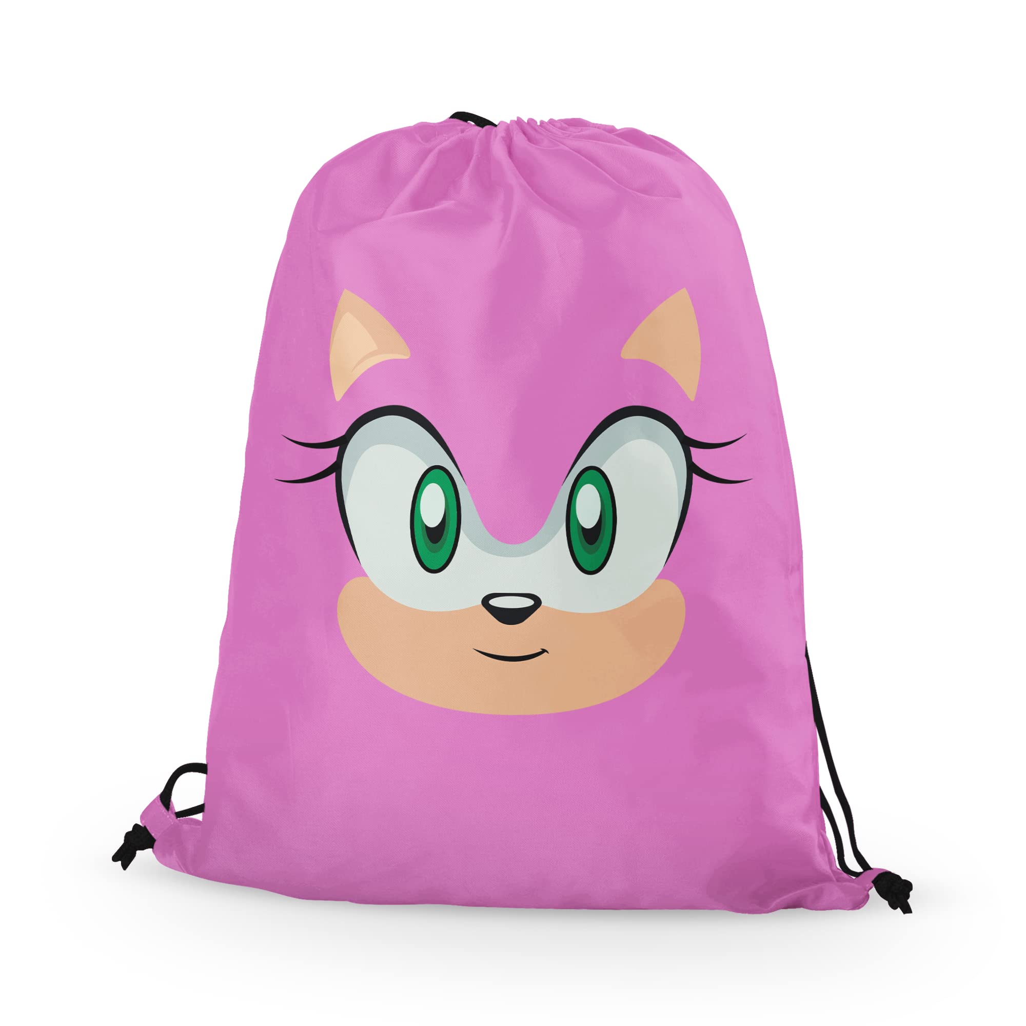 SMARTYPANTS Pink Amy Rose Face Character Drawstring Bag - Hedgehog Game Anime Gym Football Swimming Dance Back to School Nursery Promary Backpack Gift Present (Pink)