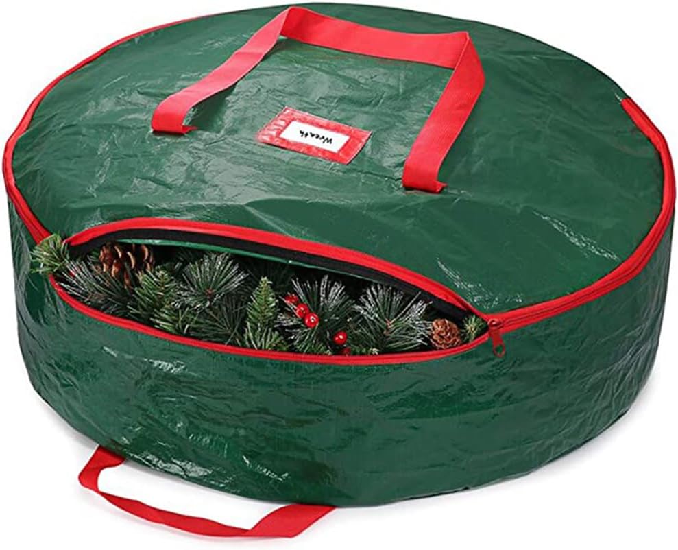 Wreath Storage Container Bag, Christmas Wreath Storage PE Fabric Bag Dual Zippers and Handles, Christmas Wreath Boxes for Xmas Holiday,Red,75 * 20cm