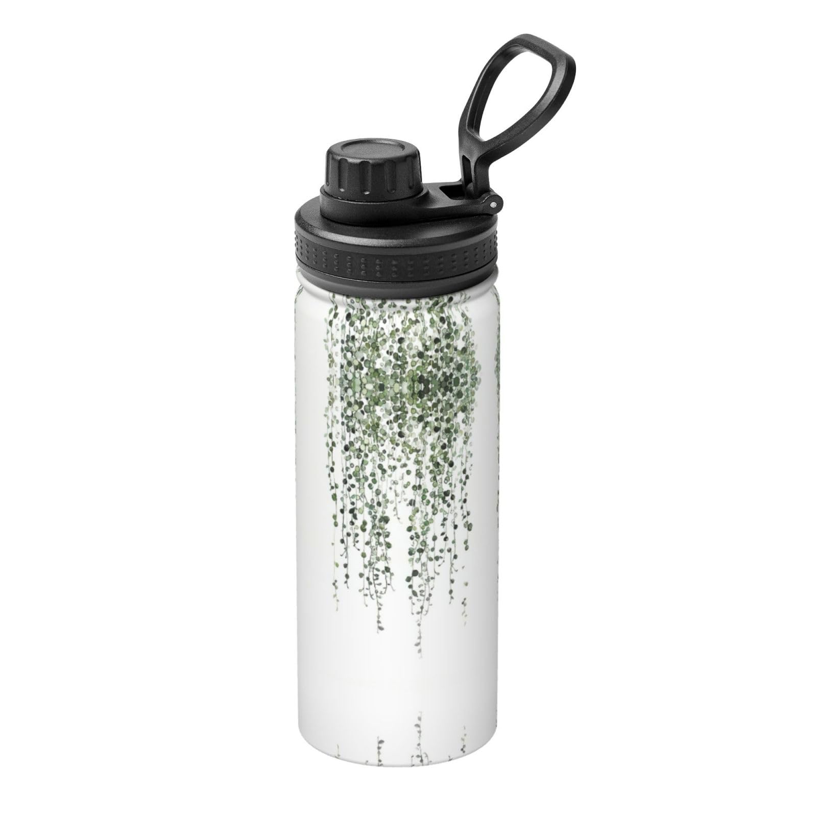 Botella de agua aislada Green Plants para evitar el agua tibia en ciclismo y gimnasio