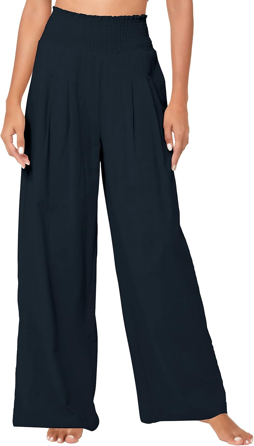 Urban CoCo Women's Elastic High Waist Light Weight Loose Casual Wide Leg Trousers Long Pants with Pocket - Image 3