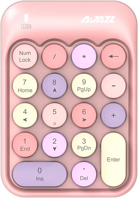 FELiCON Wireless Numeric Keypad, 2.4GHz Portable Mini Number Pad with Cute Color Fight Retro Round Key and USB Receiver, 18-Keys Financial Accounting Numeric Keypad for Laptop, PC, Desktop (Pink)