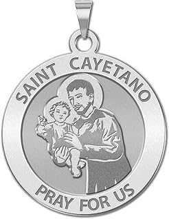 Saint Cayetano Round Religious Medal - - 2/3 Inch Size of Dime, Sterling Silver