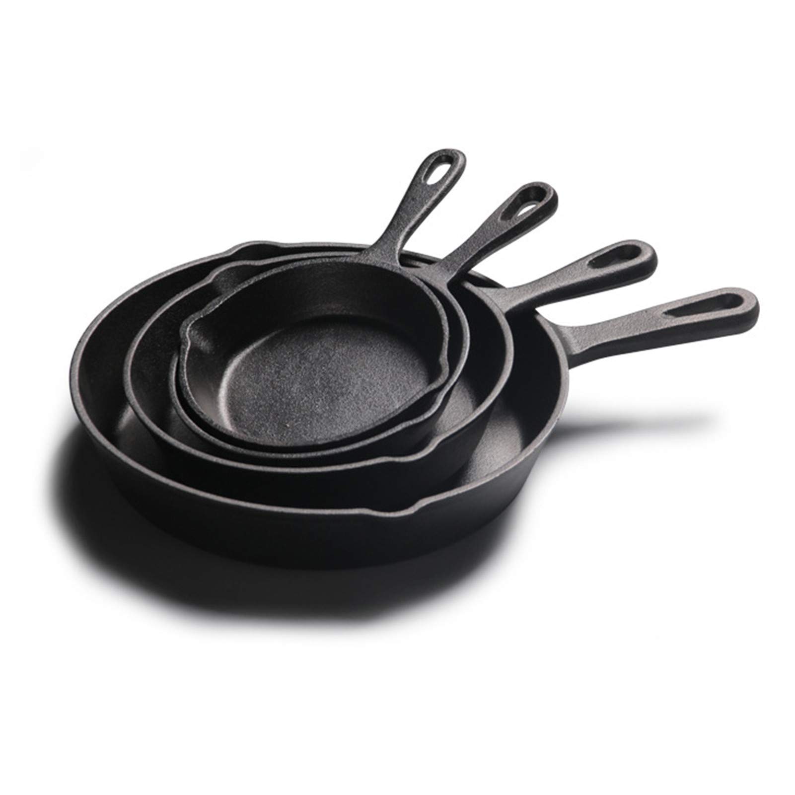 Set 4 Pezzi Padella Rotonda in Ghisa, 14 Cm + 16 Cm + 20 Cm + 26 Cm Cast Iron Skillet Antiaderente Nessun Rivestimento Pentole Sicure per Interni/Esterni