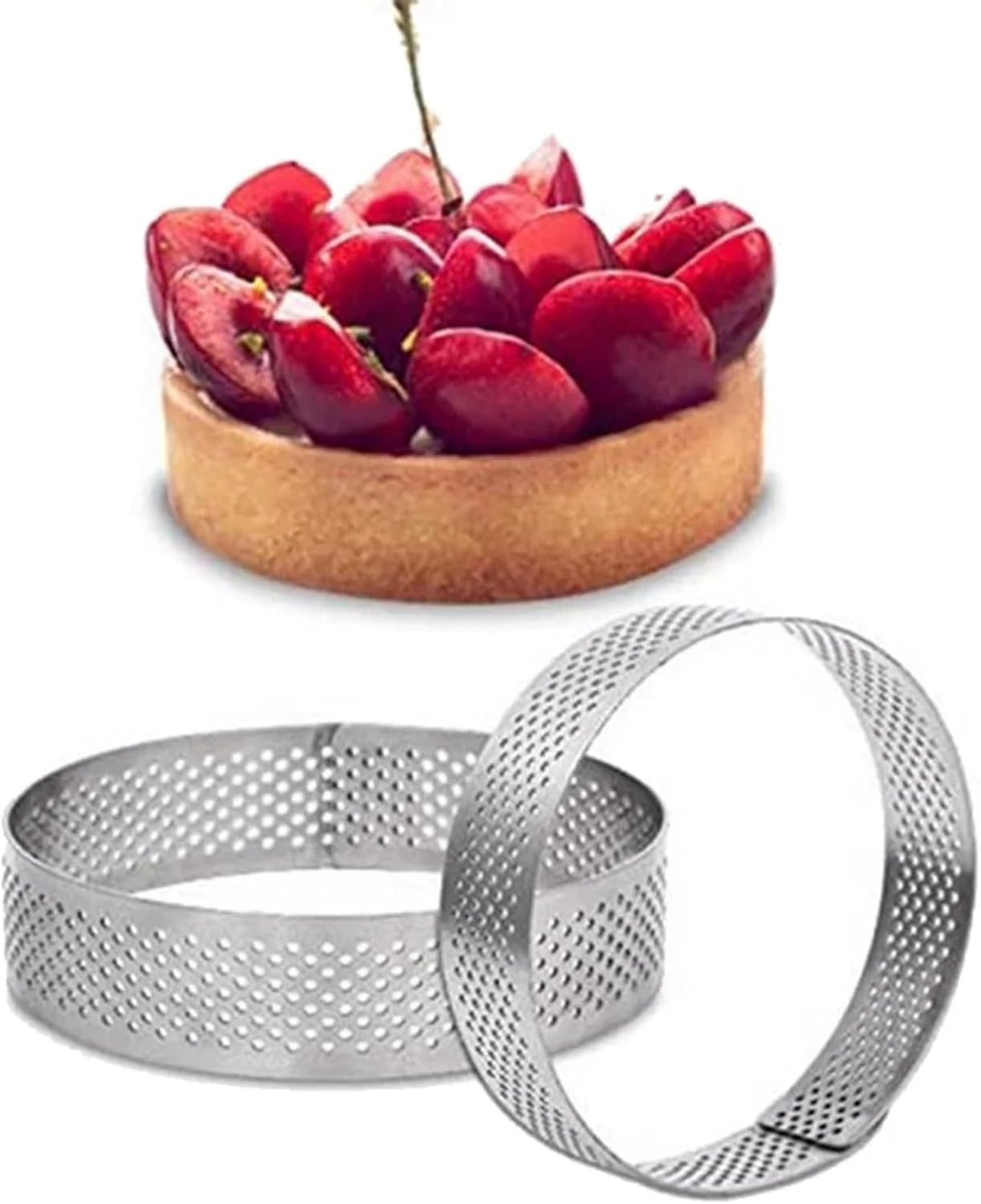 ステンレススチール製タルトリング、穴あきケーキムースリング、ラウンドケーキ6cm 12個パック