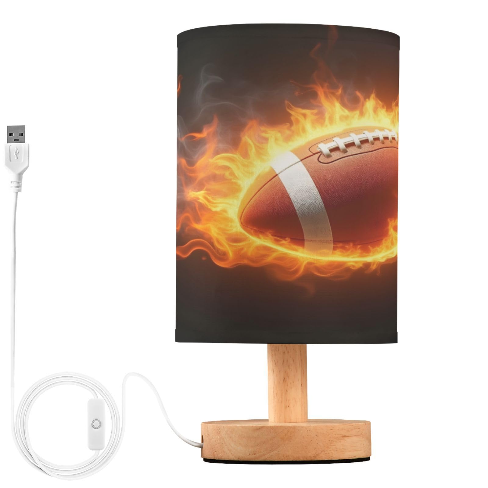 ALAZA Funny American Football Ball Decor Bedside Table Lamp with USB Port for Bedroom Nightstand Office Desk LED Bulb Included
