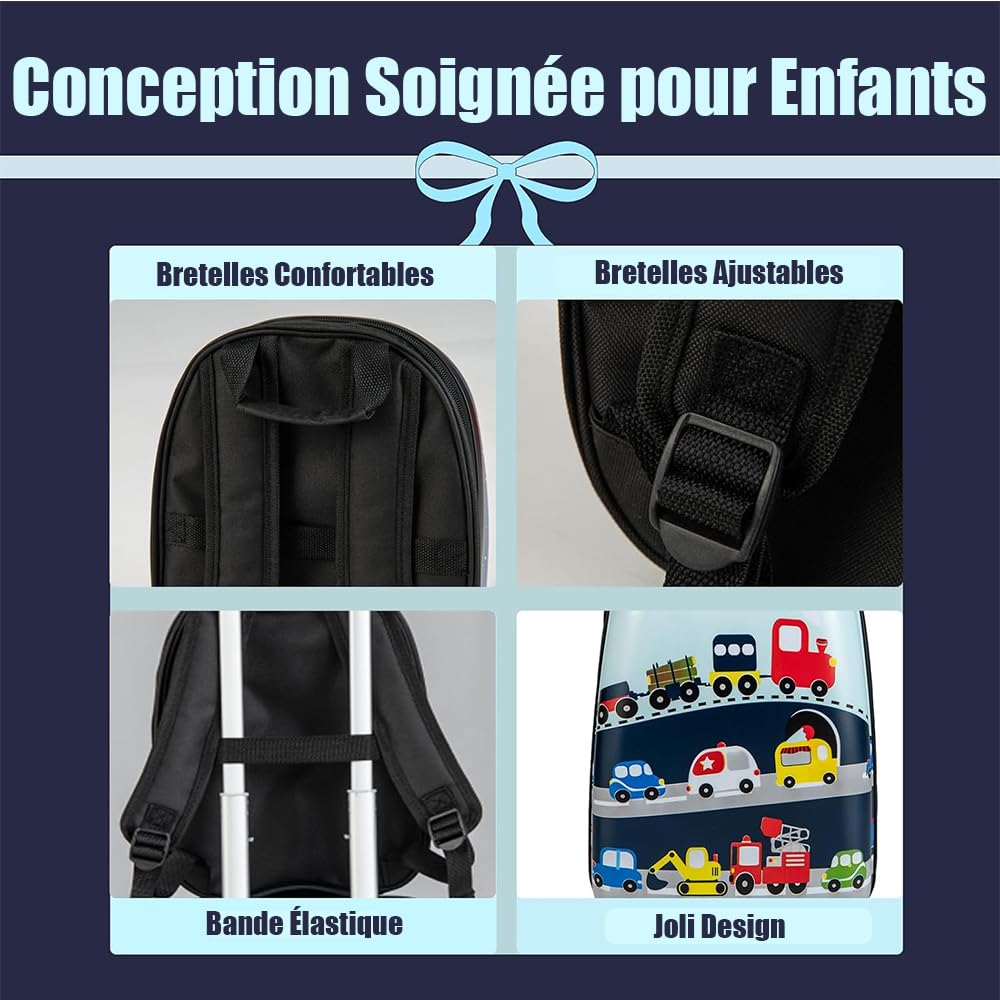 SOARS Valise Enfant Roulette 16" + Sac à Dos 12", Poignée Réglable à 3 Niveaux, Bretelles Larges, Léger de 2,5 KG, Transportable dans l’Avion, Garçon 3-10 Ans