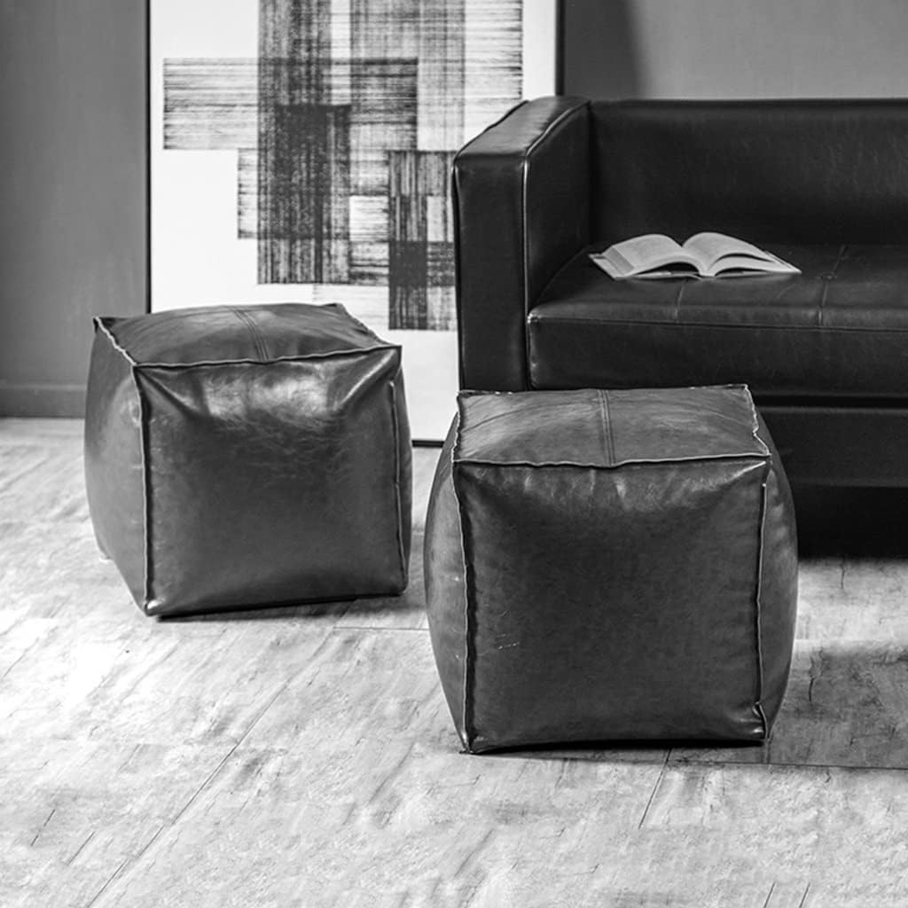 Pouf Artificial Leather Pouf Square Poufs Small Ottoman Stool Footstools Bean Bfloor Cushion Ottoman Poufs Sofa Stool (Red)/Yellow