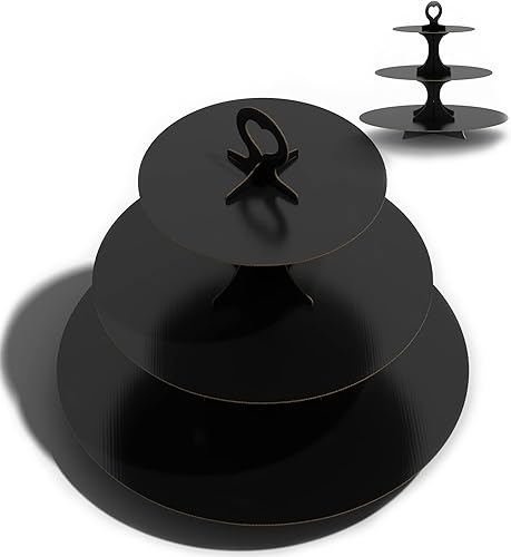 Miniatura 4 de BLISSUR - Soporte para cupcakes, torre de cupcakes negro, soporte de 3 niveles para cupcakes, soporte para tartas, soporte de cartón, postre,