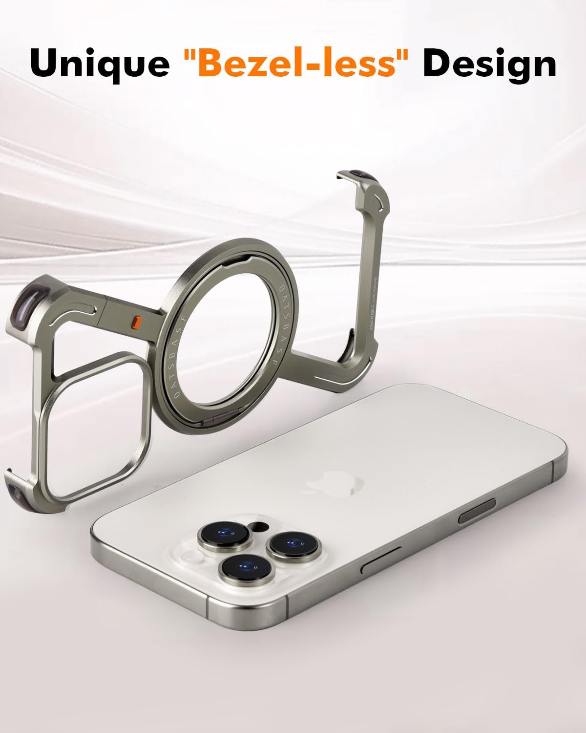 OATSBASF Minimalist Phone Case Compatible with iPhone 16 Pro Max 6.9", 360° Rotation Kickstand Aluminum Metal Frameless Design Bumper Z Case, Protective Shock Grade Shell, Natural Titanium