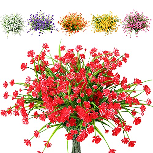 Binduo 6 Pcs Artificial Flowers Fake Plants Faux Outdoor Plastic Daffodil Flower Uv Resistant Hanging Planter Plant For Garden Patio Kitchen Window Box Wedding Farmhouse Decor (Red) #TOP25