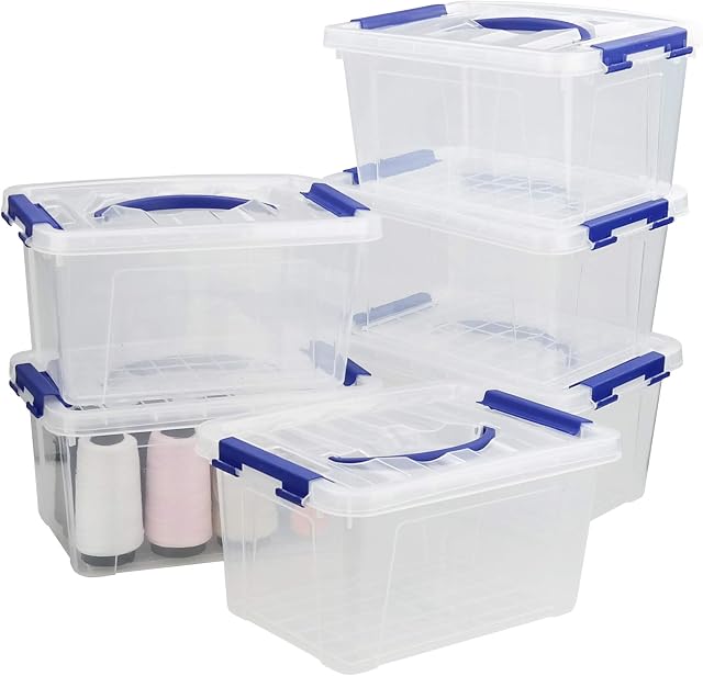 Readsky Set of 6 Clear Storage Box, 6 L Clear Plastic Storage Latch Box