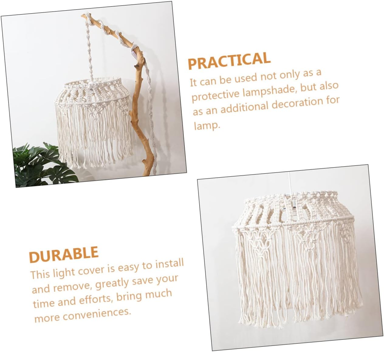 Homoyoyo Bohemian Woven Rope Pendant Lampshade Creative Macrame Light Shade for Ceiling Fixtures Floor Lamps and Chandeliers for Home Decor and Cozy Ambiance
